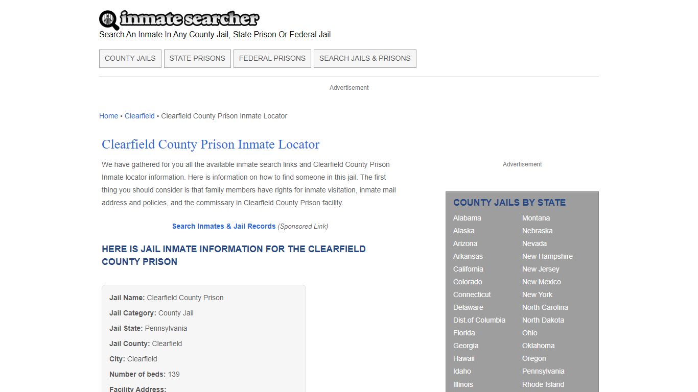 Clearfield County Prison Inmate Locator - Inmate Searcher